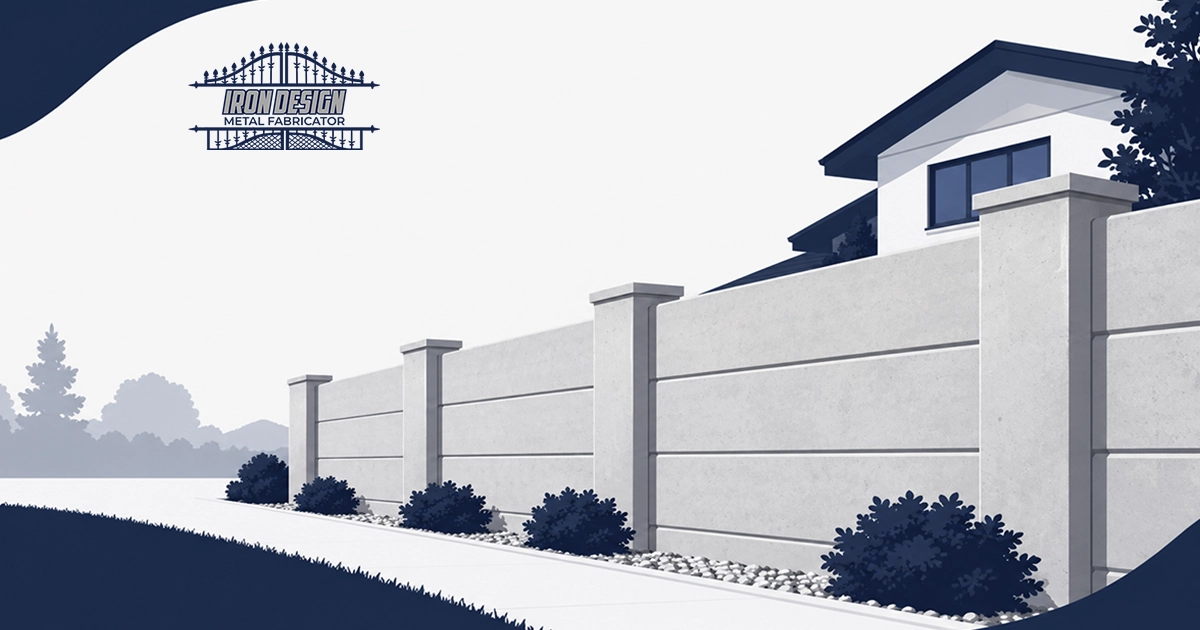 Modern precast concrete fence installation around a residential property